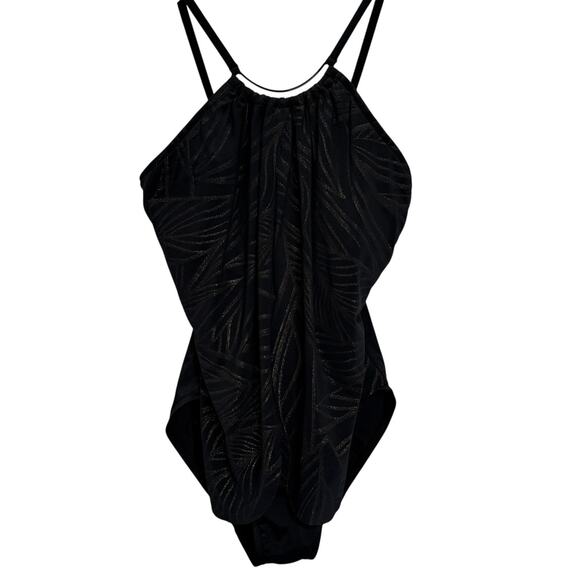Magicsuit Jill Gold Leaf One Piece Swimsuit Black Size 10 Slimming Mesh Flyaway - Picture 1 of 6